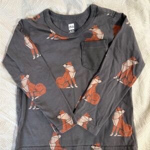 Tea Collection Kids Gray Fox Print Long Sleeve Shirt Sz 18-24mos